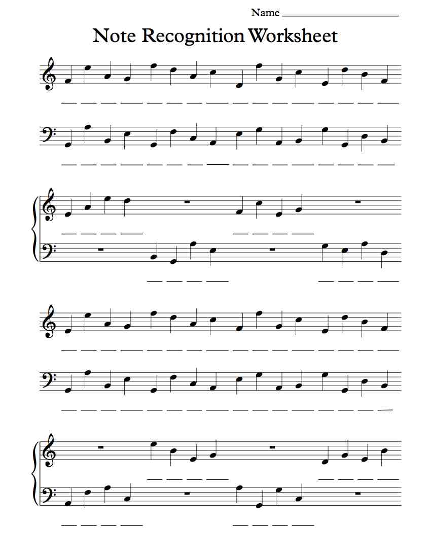 Beginning Piano Note Recognition Worksheet | Michael Kravchuk