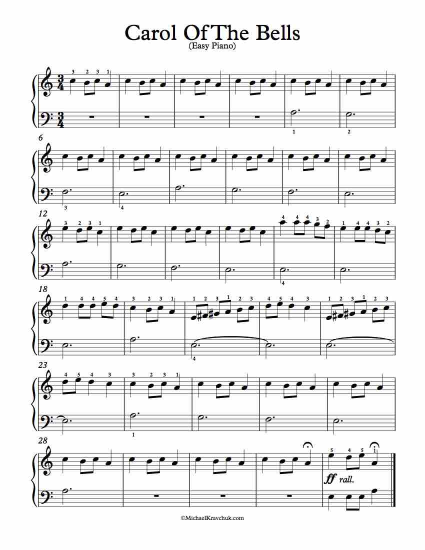 Free Piano Arrangement Sheet Music Carol Of The Bells Michael Kravchuk