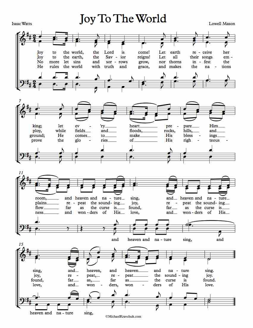 Free Choir Sheet Music Joy To The World Michael Kravchuk