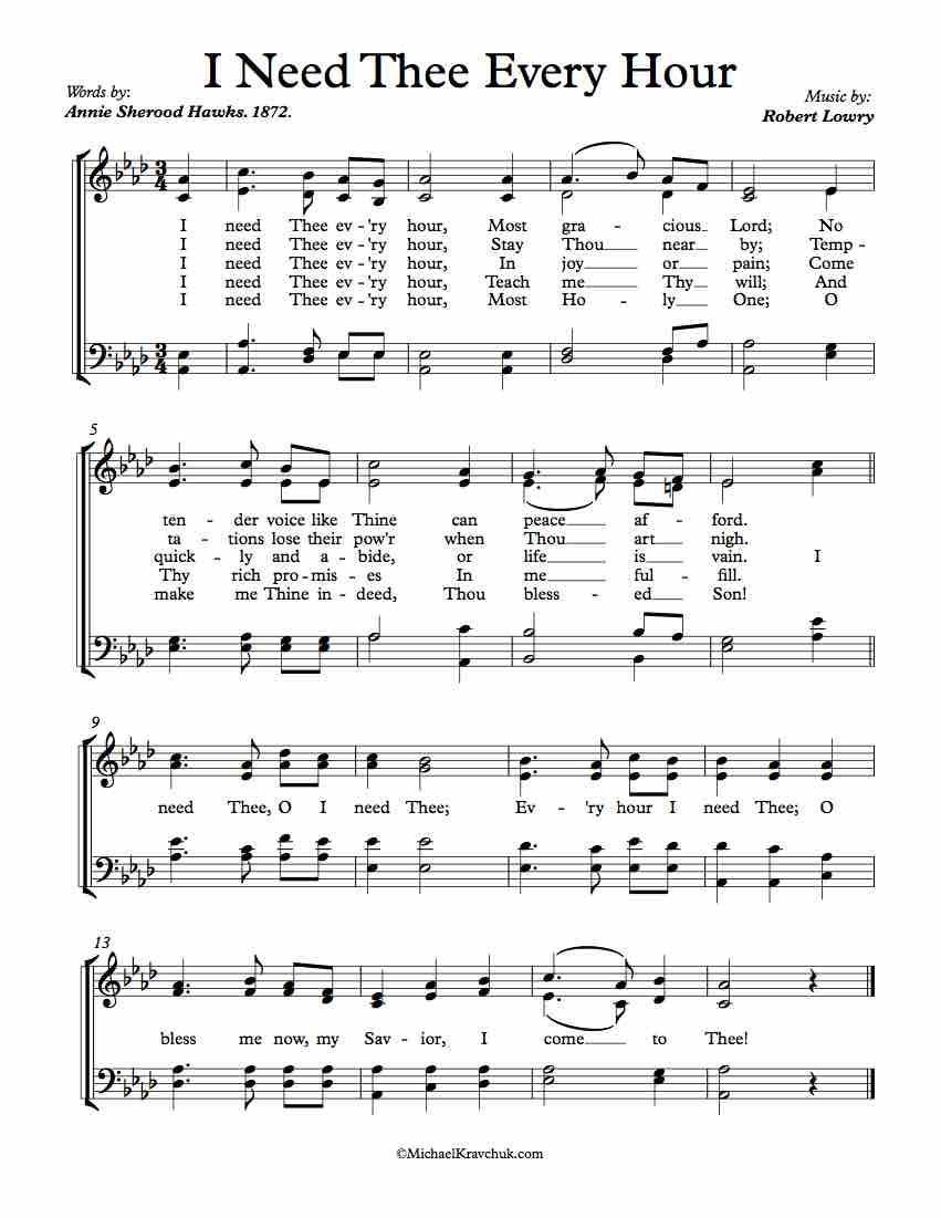 Free Choir Sheet Music - I Need Thee Every Hour
