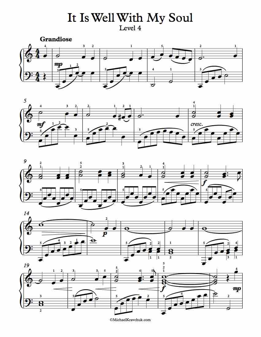 Level 4 - Free Piano Arrangement Sheet Music - It Is Well With My Soul