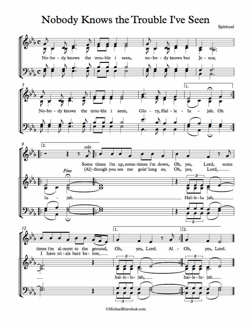Free Choir Sheet Music - Nobody Knows The Trouble I've Seen