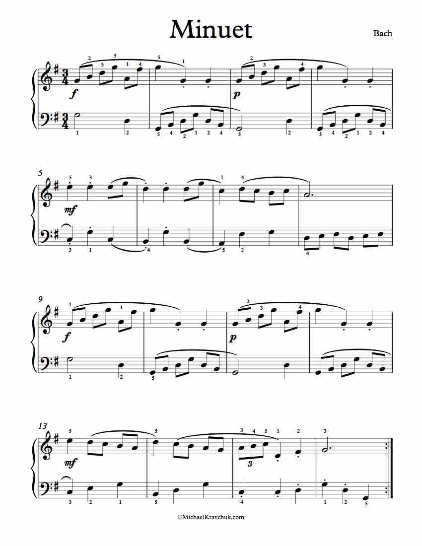 Free Piano Sheet Music - Minuet - Bach