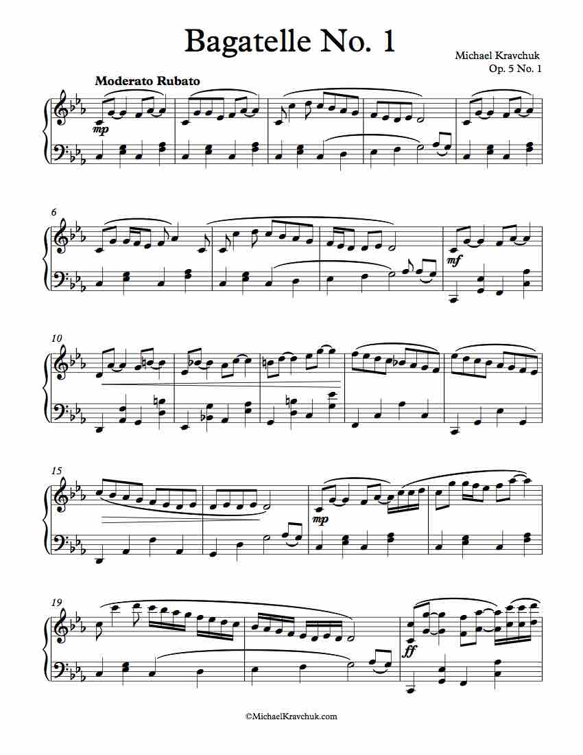 Free Piano Sheet Music - Bagatelle Op. 5 No. 1
