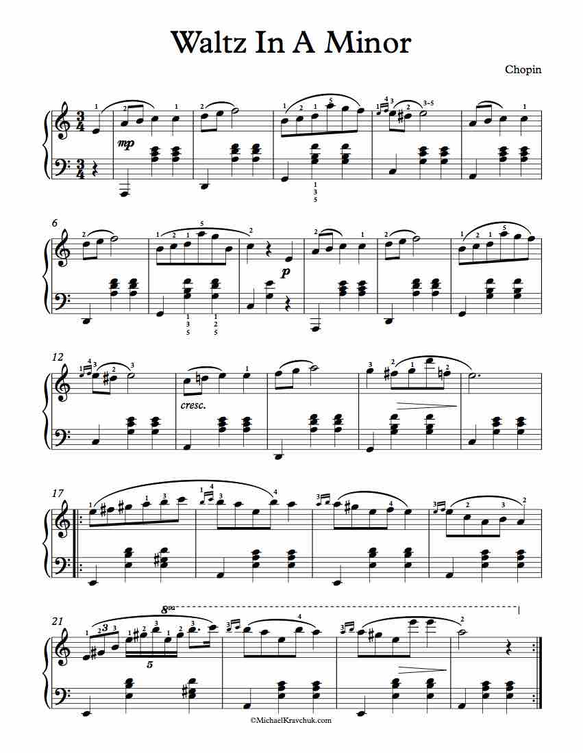 Free Piano Sheet Music - Waltz In A Minor - Chopin