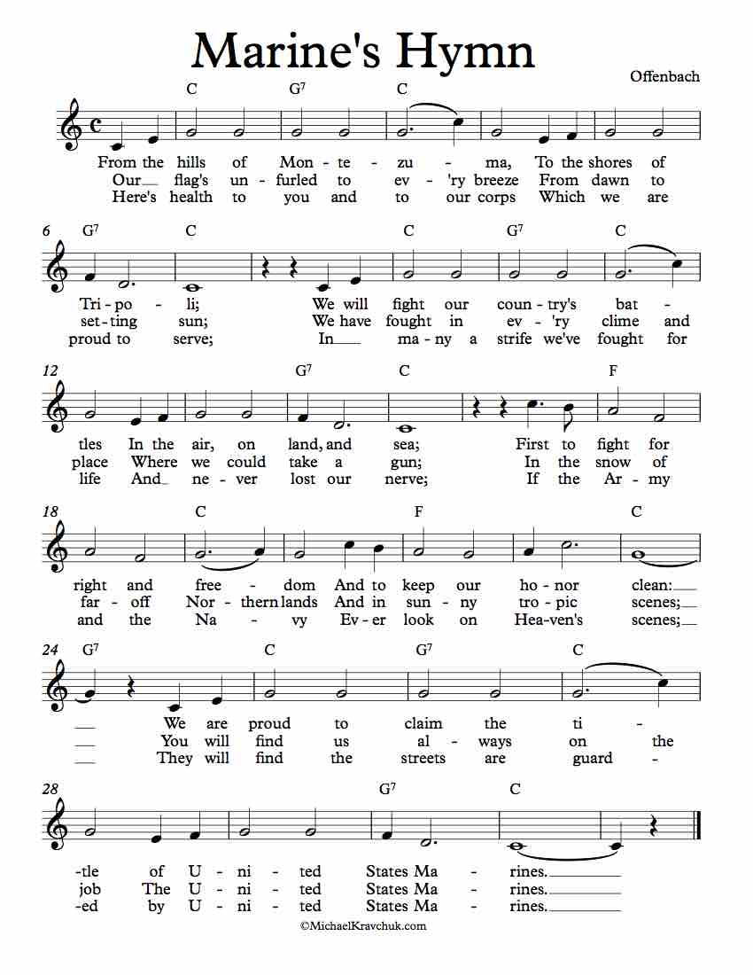 Free Lead Sheet - Marines Hymn