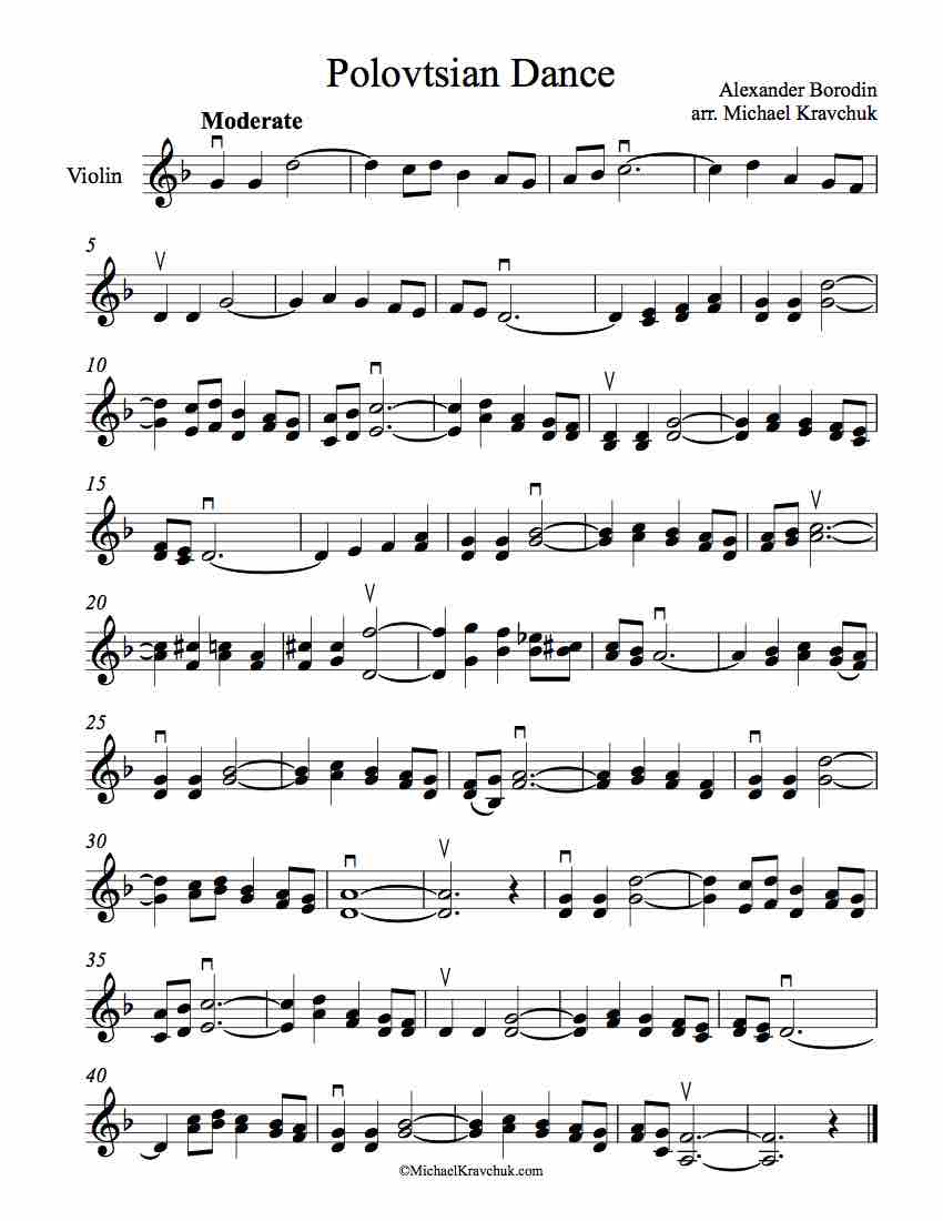 Polovtsian Dance Borodin Duet Sheet Music Violin D Minor