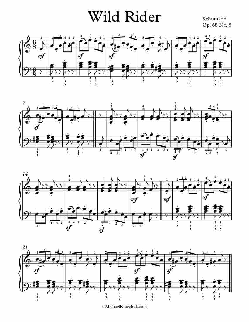 Free Piano Sheet Music - Wild Rider Op. 68 No. 8 - Schumann