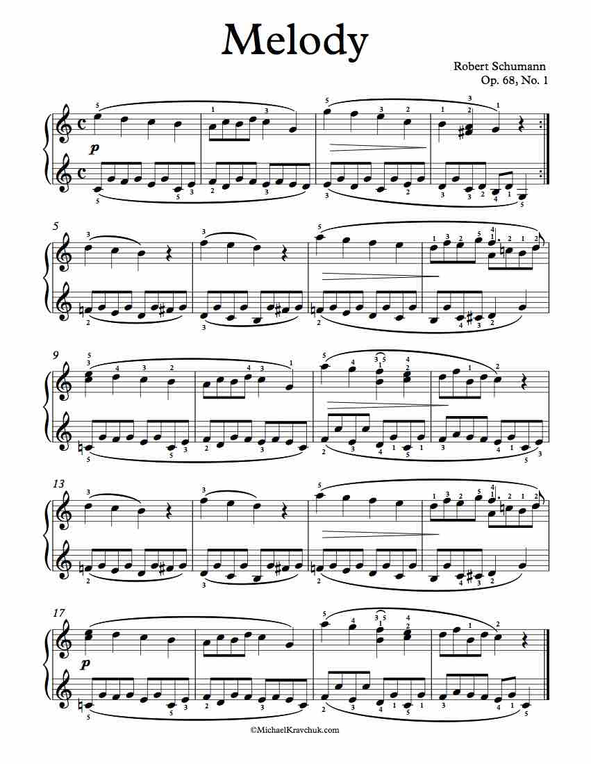 Free Piano Sheet Music - Robert Schumann  Op. 68, No. 1 - Melody