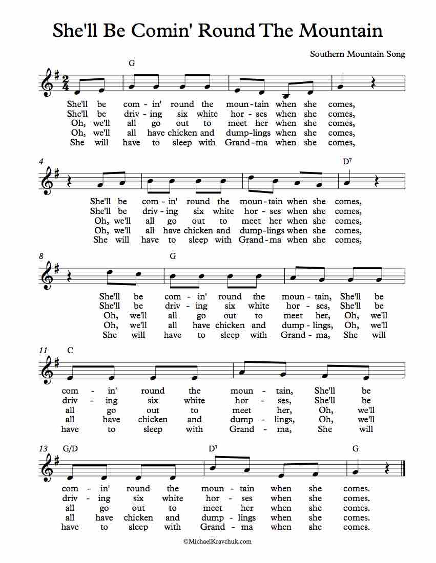 Free Lead Sheet - She'll Be Comin' Round the Mountain