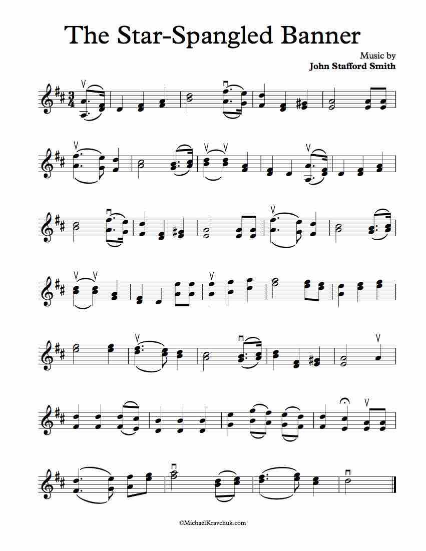 The Star-Spangled Banner Duet Sheet Music Violin D Major