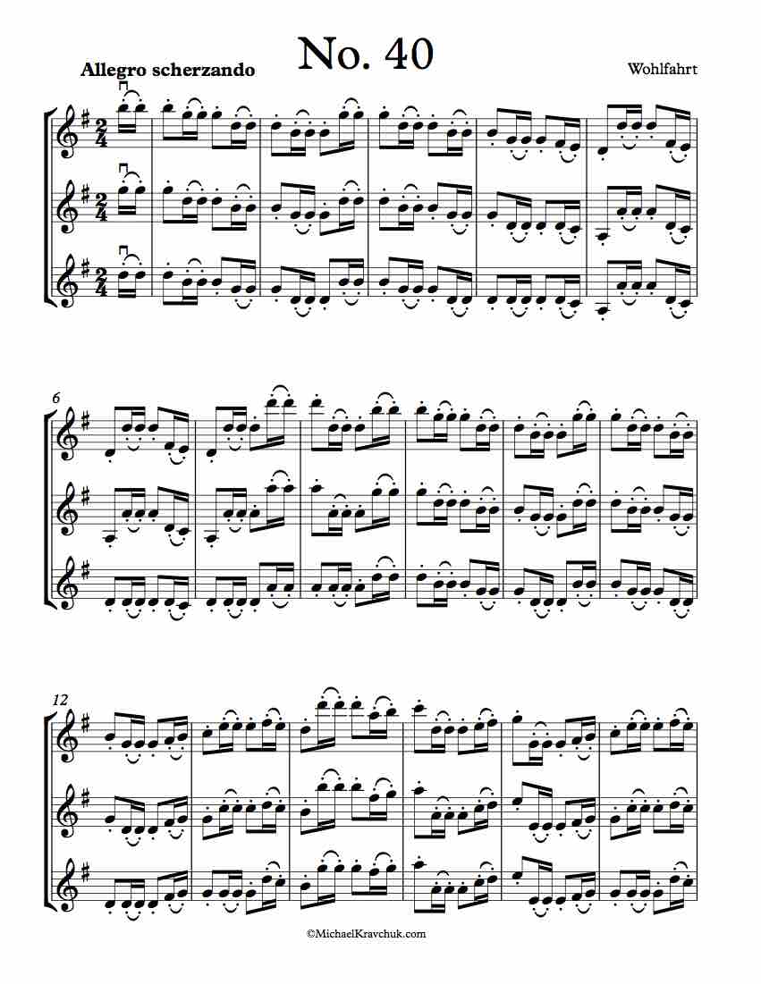 Free Violin Sheet Music Arrangement For 3 Violins - Wohlfahrt Etude Op. 45 No. 40