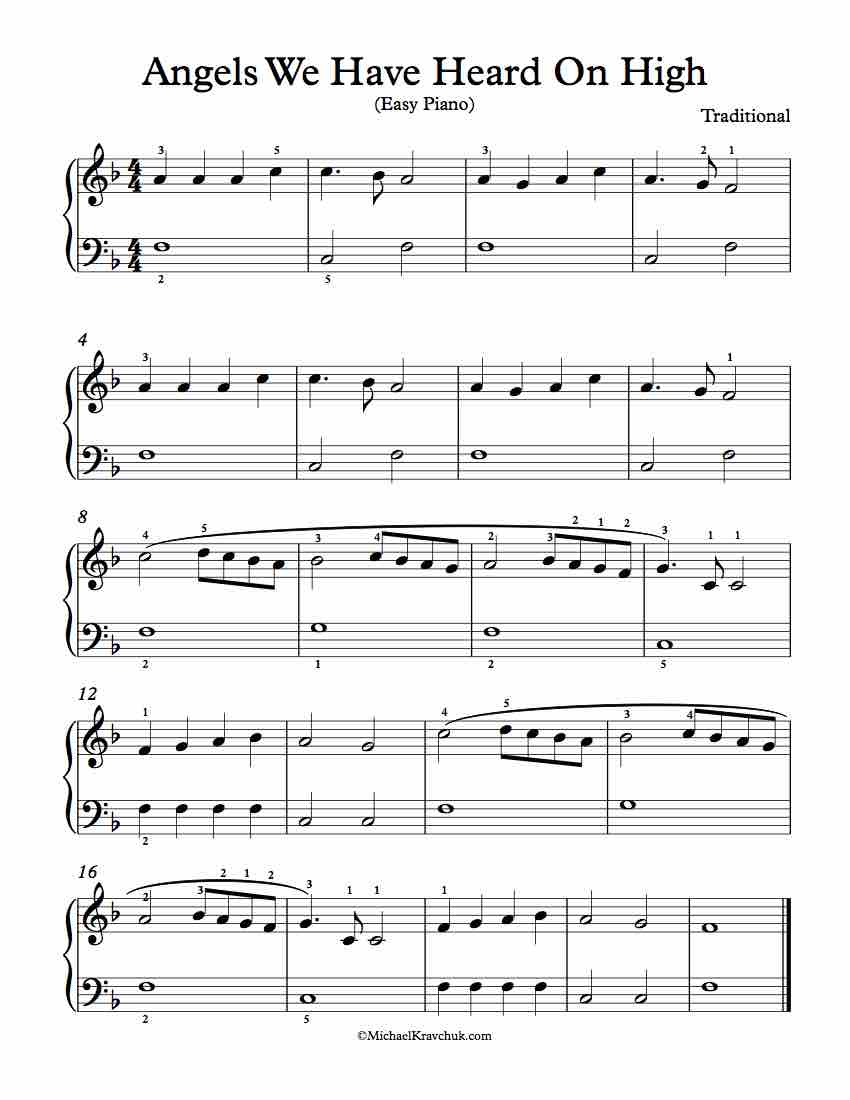 Free Piano Arrangement Sheet Music - Angels We Have Heard On High - Easy