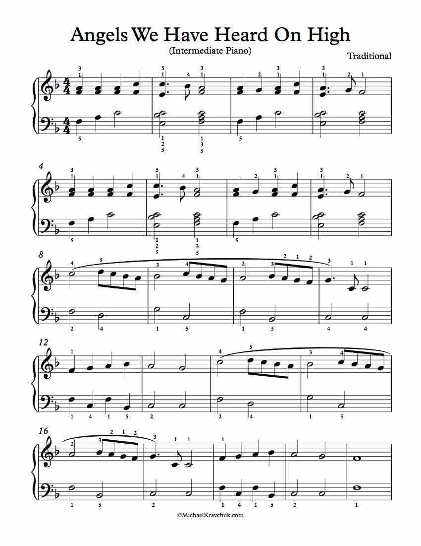 Free Piano Arrangement Sheet Music - Angels We Have Heard On High - Intermediate