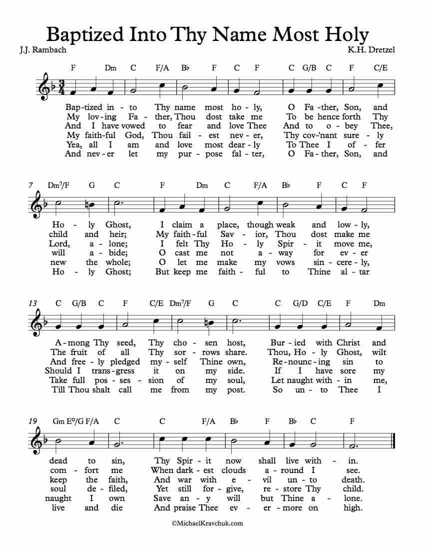 Free Lead Sheet - Baptized Into Thy Name Most Holy