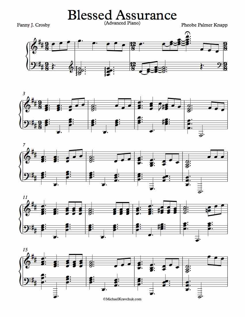Free Piano Arrangement Sheet Music - Blessed Assurance - Advanced