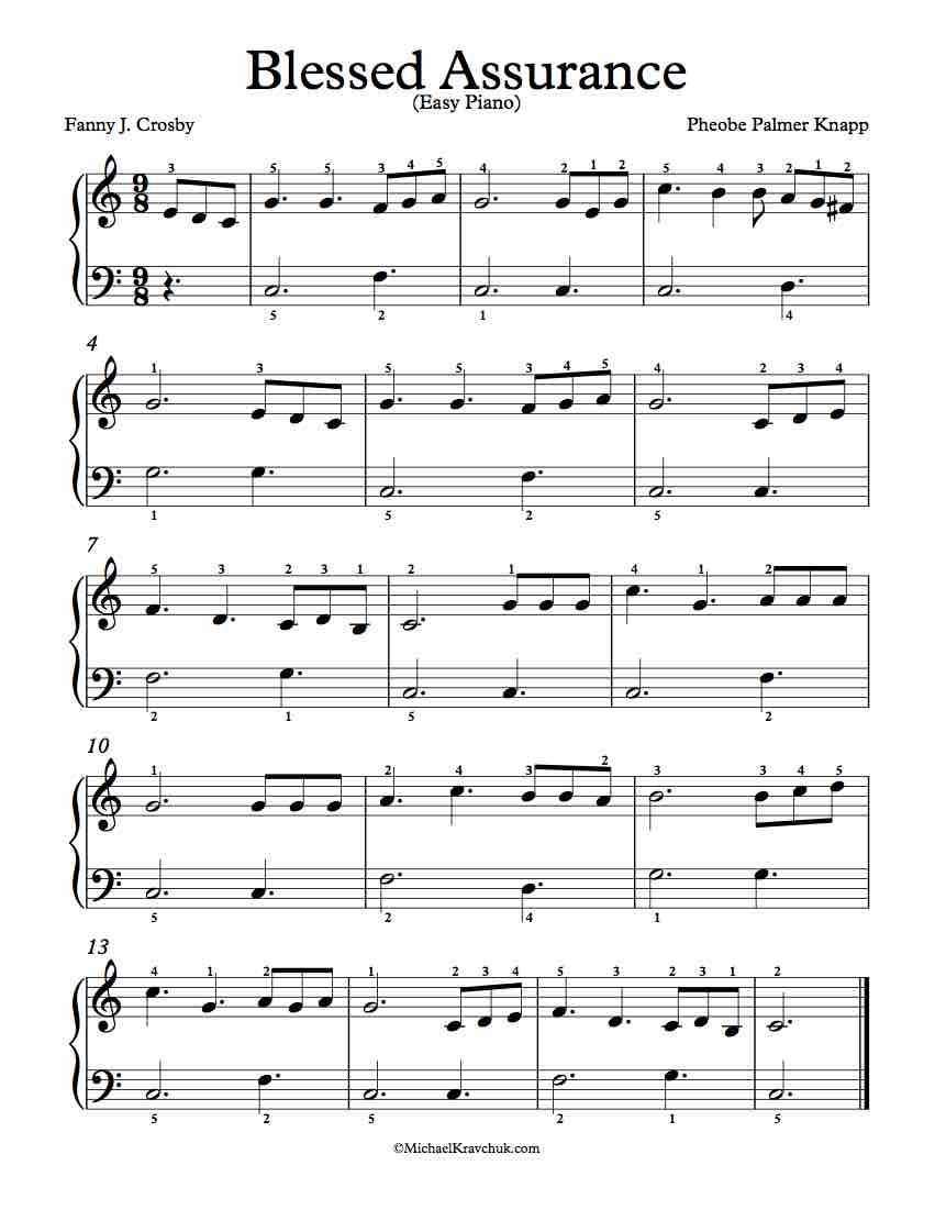 Free Piano Arrangement Sheet Music - Blessed Assurance - Easy