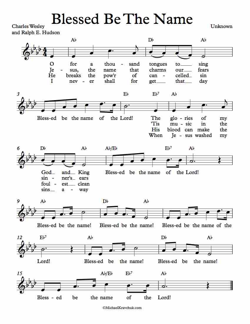 Free Lead Sheet - Blessed Be The Name (Charles Wesley)