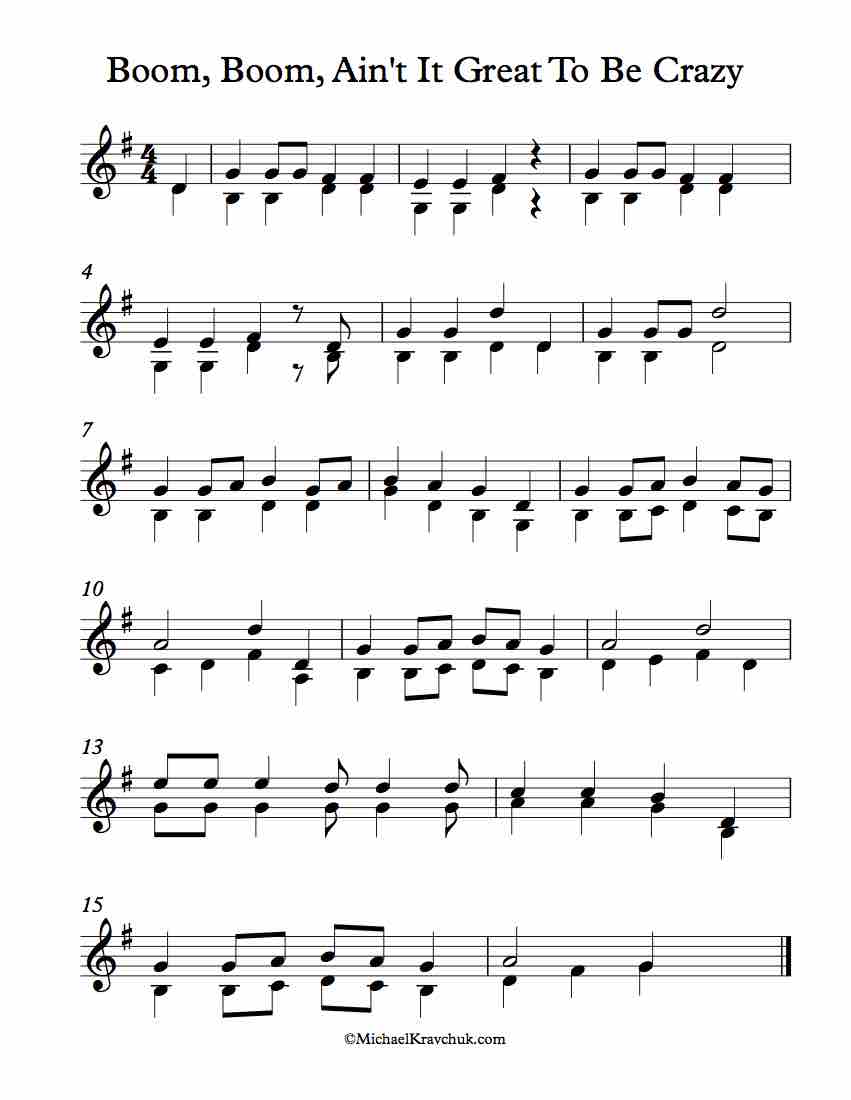 Free Violin Duet Sheet Music – Boom, Boom, Ain't It Great To Be Crazy