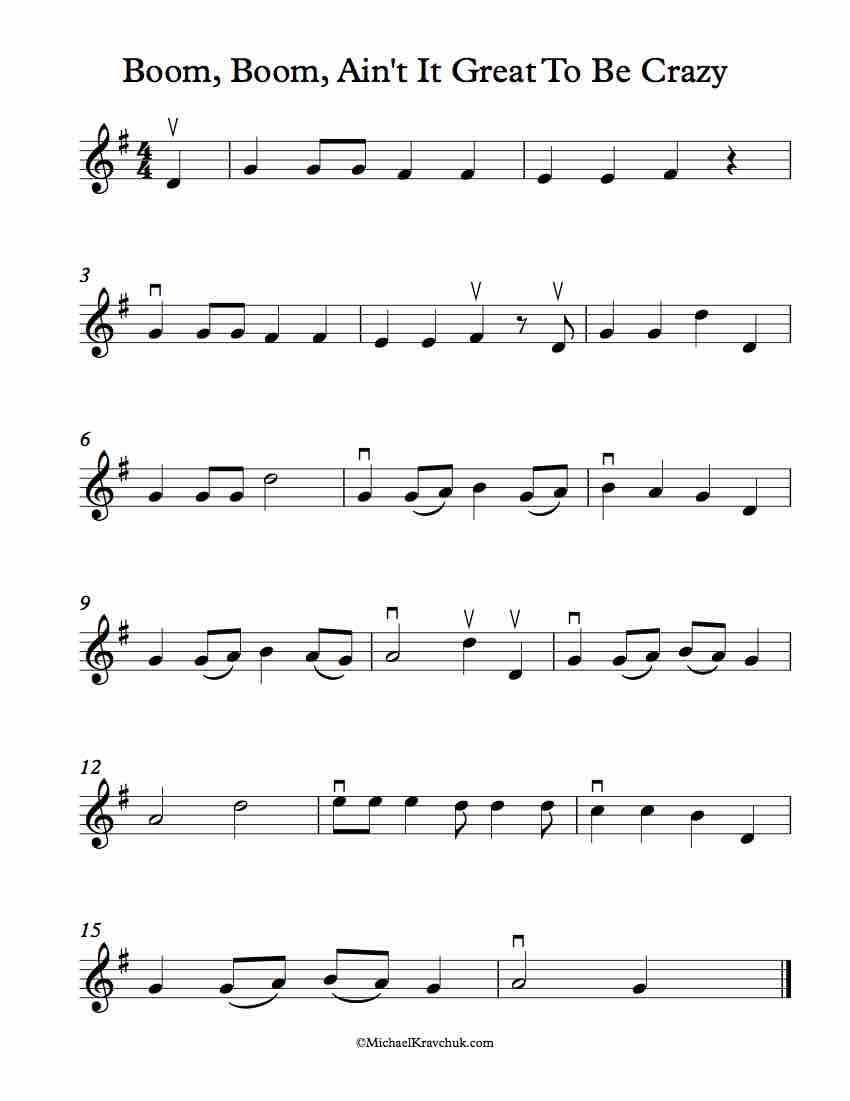 Free Violin Sheet Music - Boom, Boom, Ain't It Great To Be Crazy
