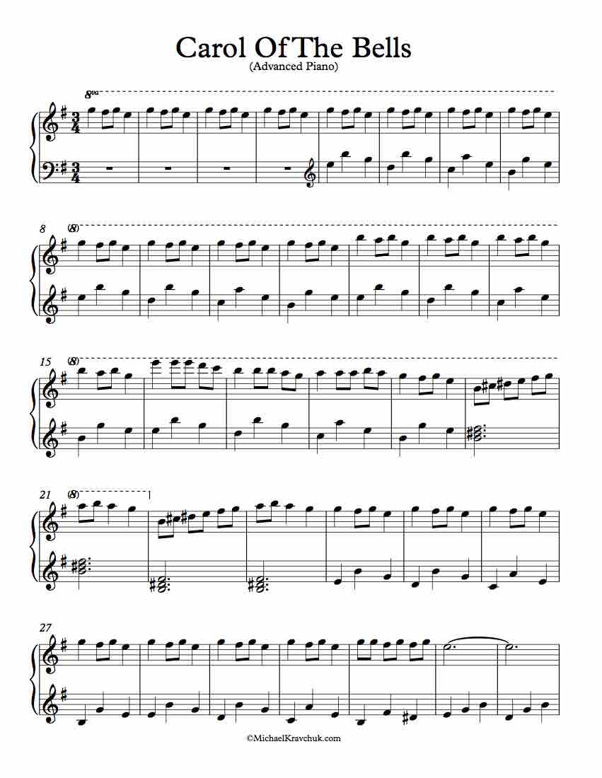 Advanced Difficulty Piano Arrangement of Carol Of The Bells