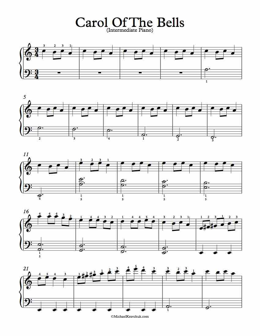 Intermediate Difficulty Piano Arrangement of Carol Of The Bells