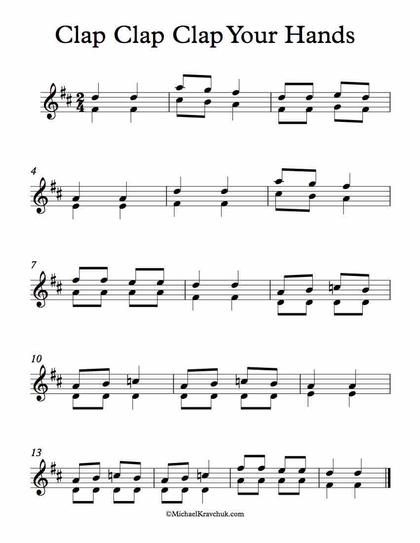 Free Violin Duet Sheet Music - Clap Clap Clap Your Hands