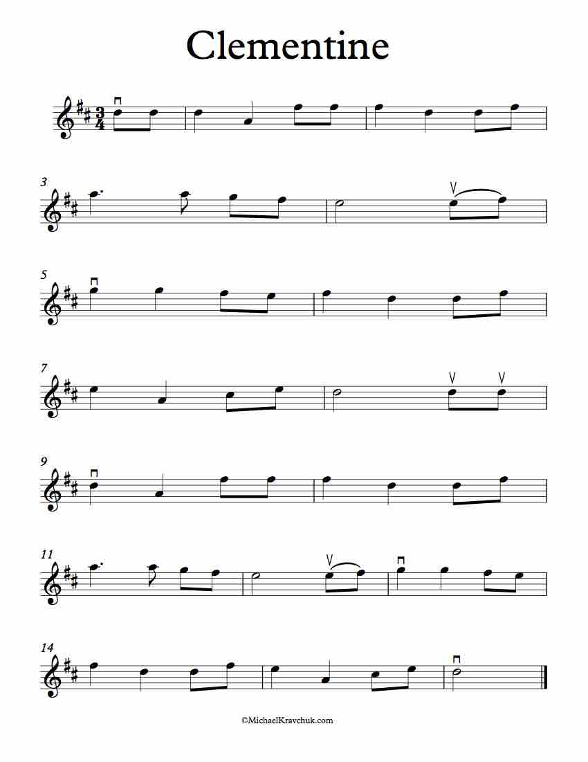 Free Violin Sheet Music – Clementine – Michael Kravchuk