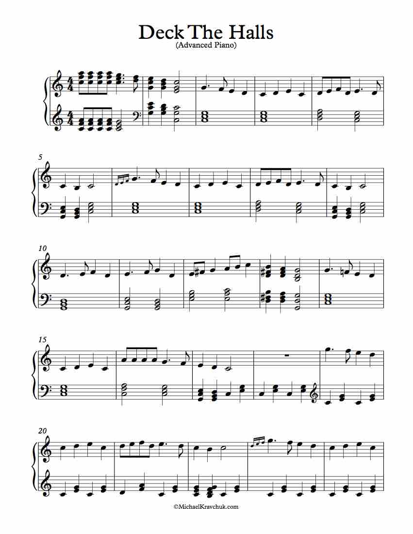Advanced Difficulty Piano Arrangement of Deck The Halls