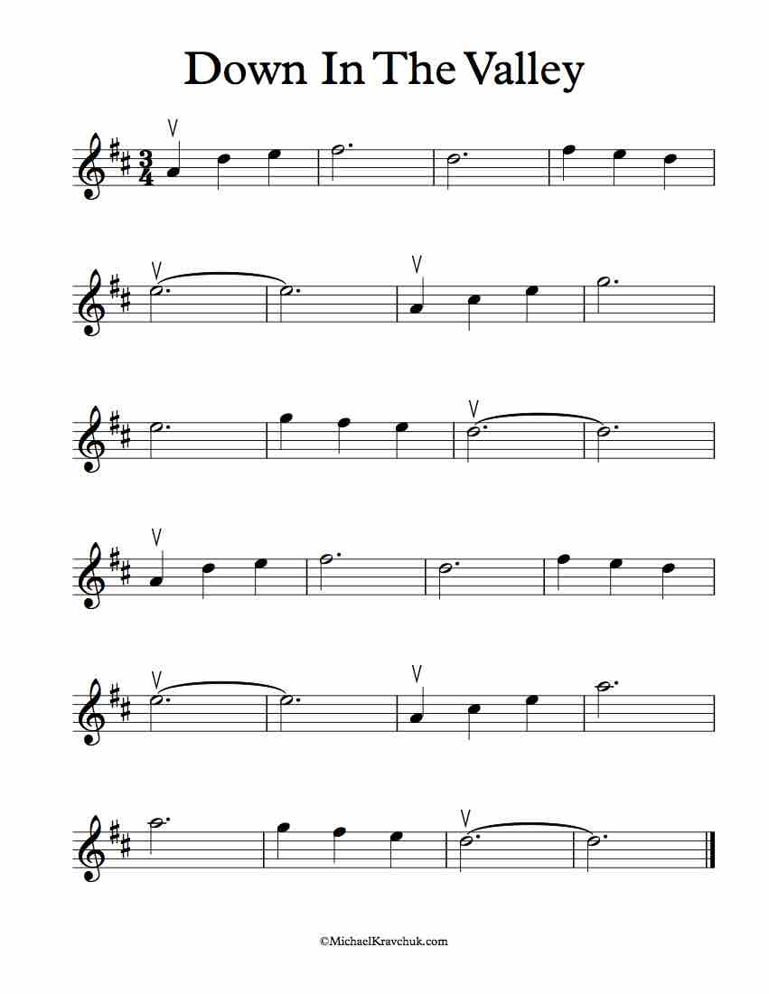 Free Violin Sheet Music - Down In The Valley