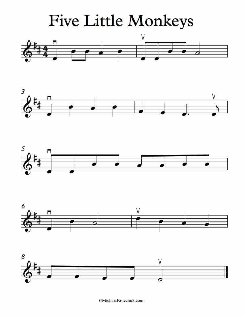 Free Violin Sheet Music - Five Little Monkeys