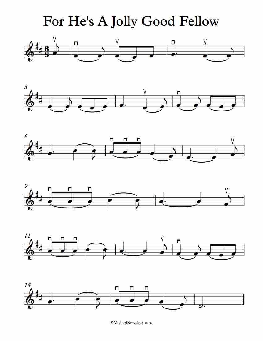 Free Violin Sheet Music - For He's A Jolly Good Fellow