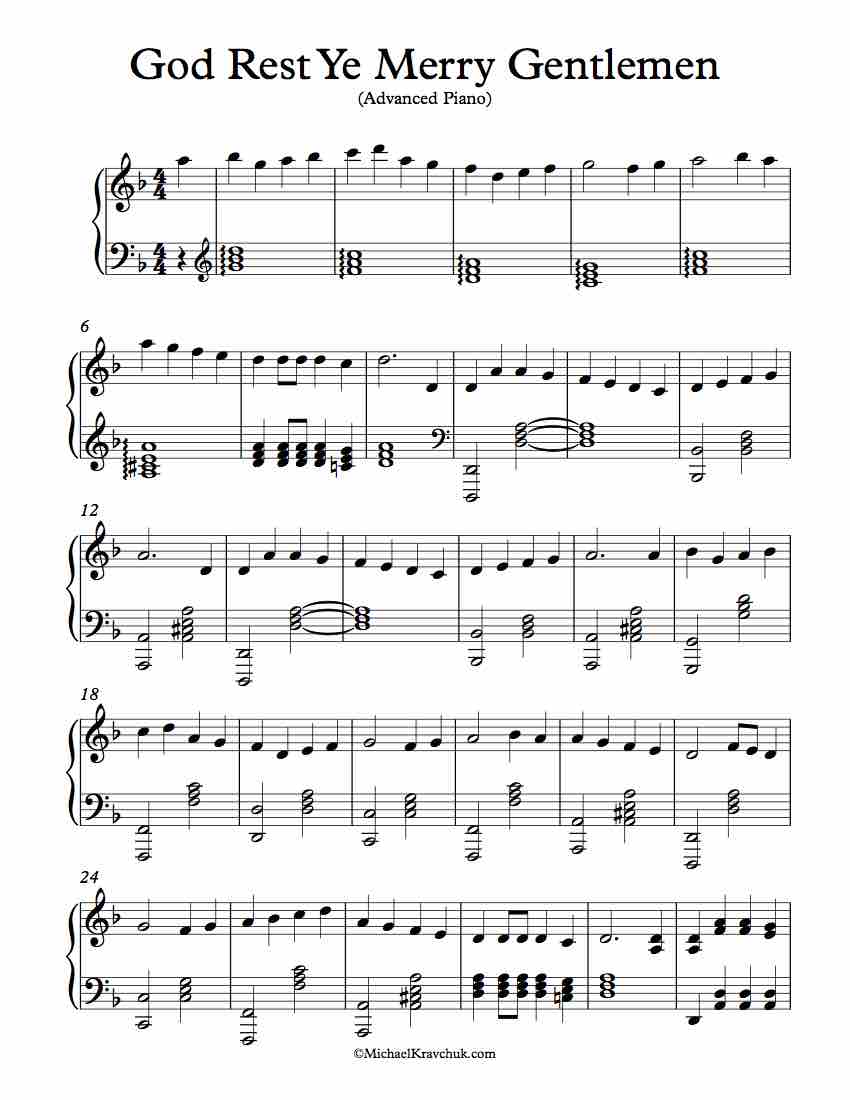 Free Piano Arrangement Sheet Music - God Rest Ye Merry Gentlemen - Advanced