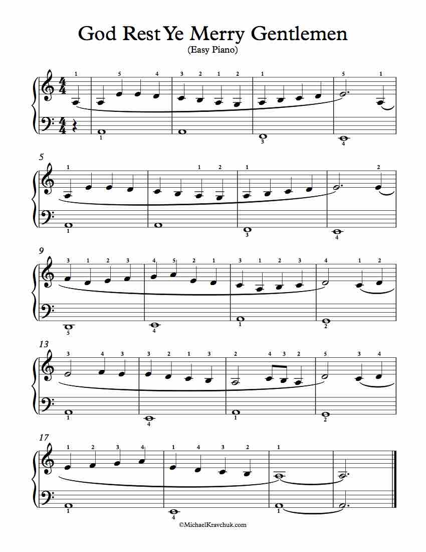Easy/Beginner Piano Arrangement of God Rest Ye Merry Gentlemen
