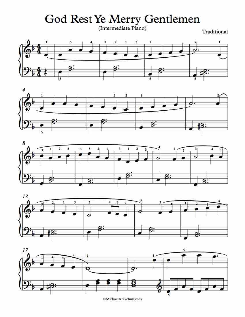 Free Piano Arrangement Sheet Music - God Rest Ye Merry Gentlemen - Intermediate