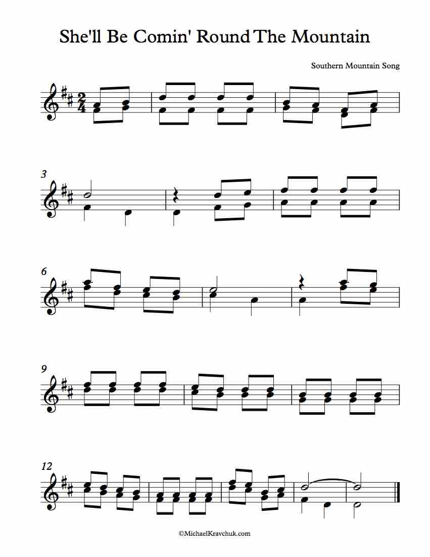 Free Violin Duet Sheet Music - She'll Be Comin' Round the Mountain