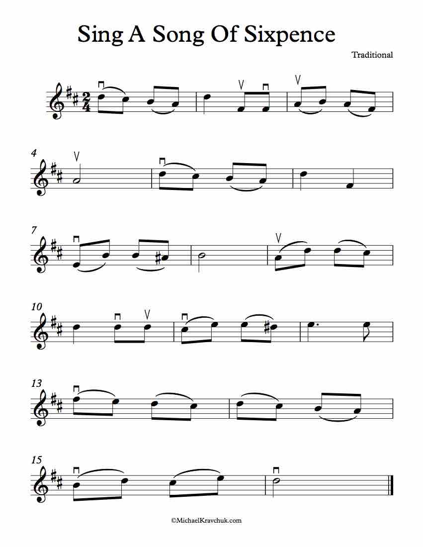 Free Violin Sheet Music - Sing A Song Of Sixpence