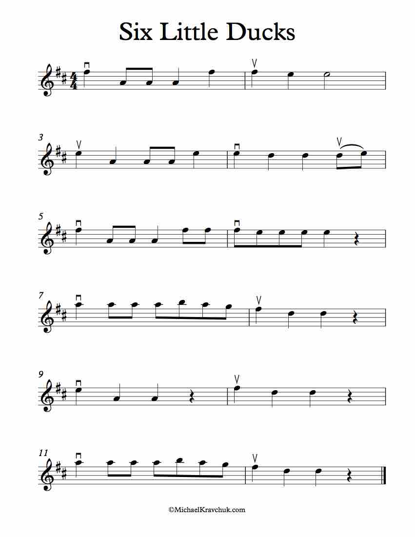 Free Violin Sheet Music - Six Little Ducks