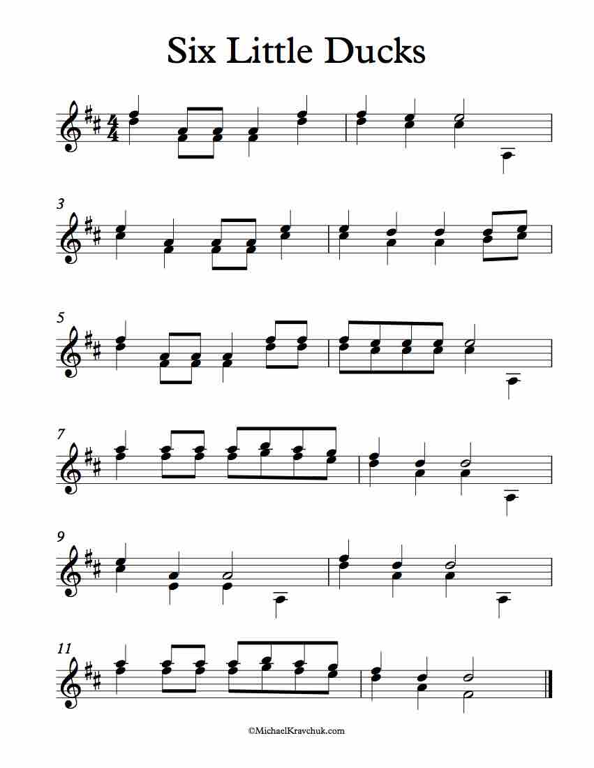 Free Violin Duet Sheet Music - Six Little Ducks