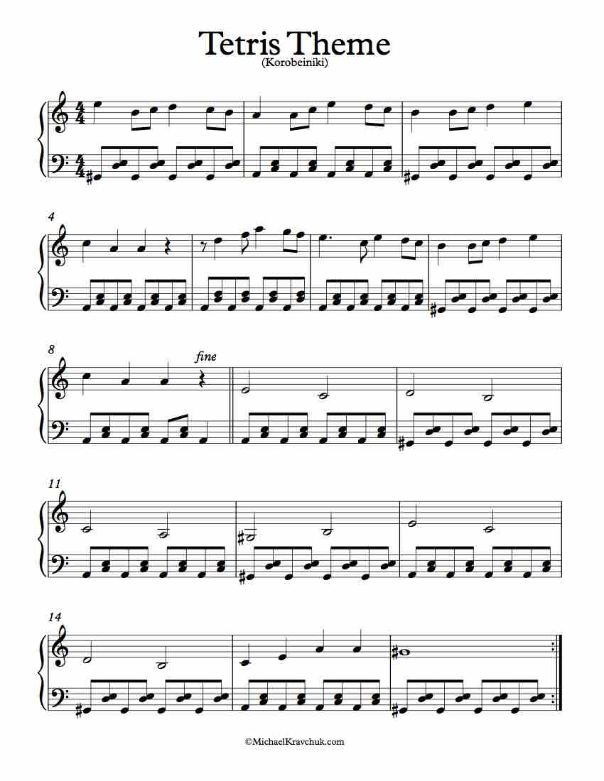 Free Easy Piano Arrangement - Tetris Theme (Korobeiniki)