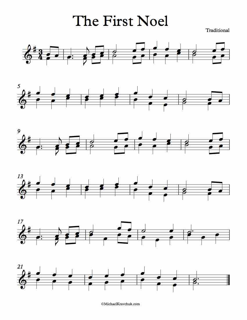 Free Violin Duet Sheet Music - The First Noel