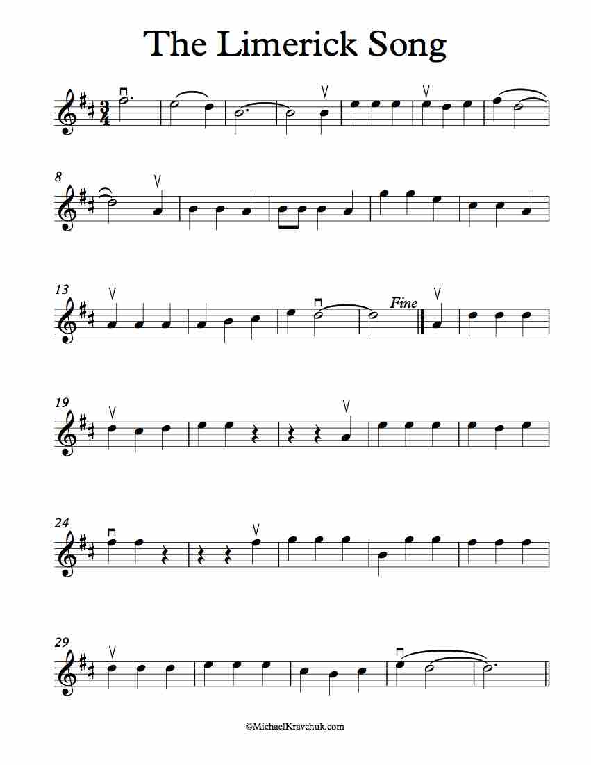 Free Violin Sheet Music - The Limerick Song