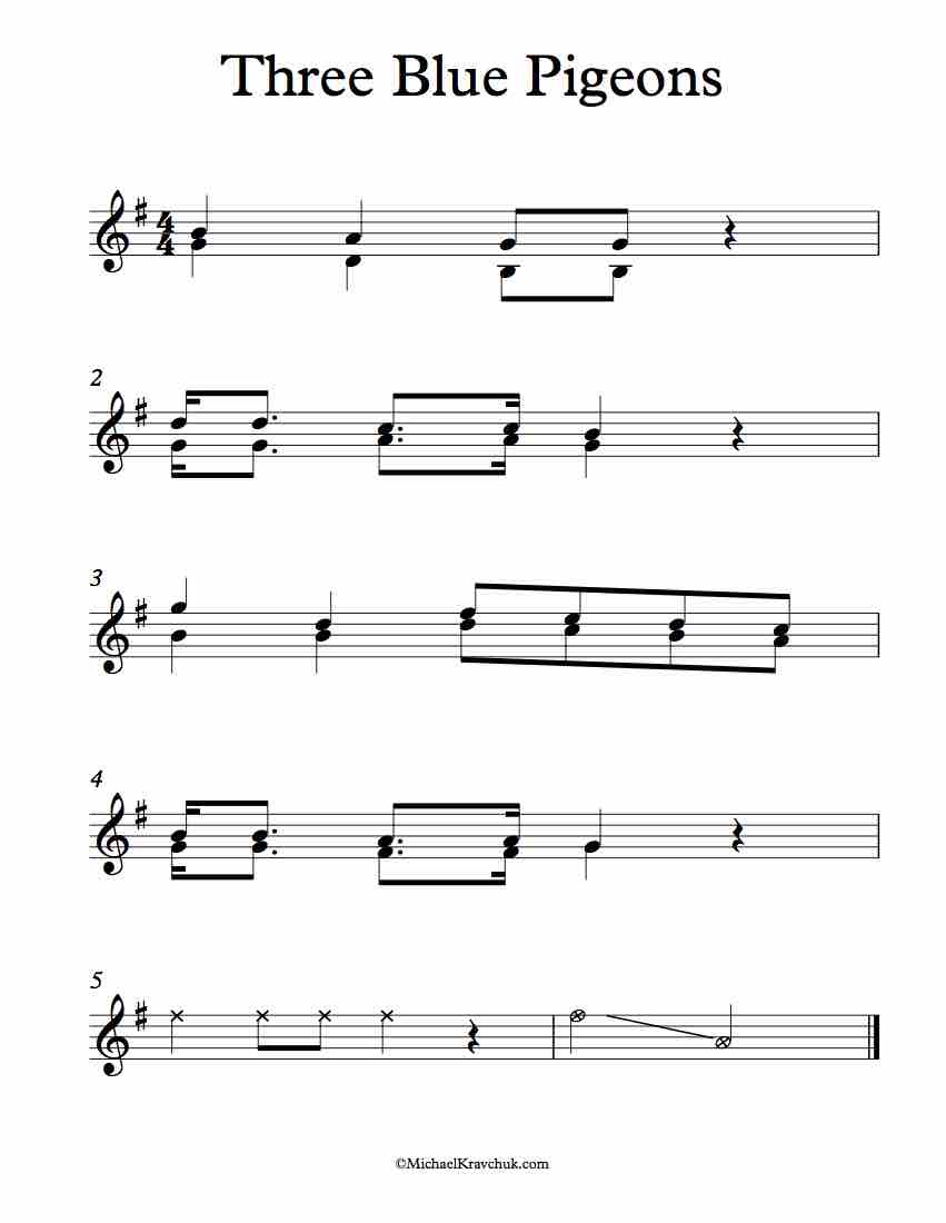 Free Violin Duet Sheet Music - Three Blue Pigeons