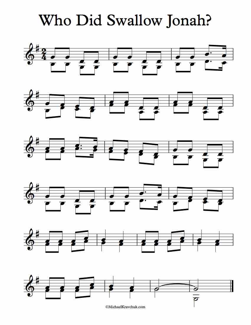 Free Violin Duet Sheet Music - Who Did Swallow Jonah