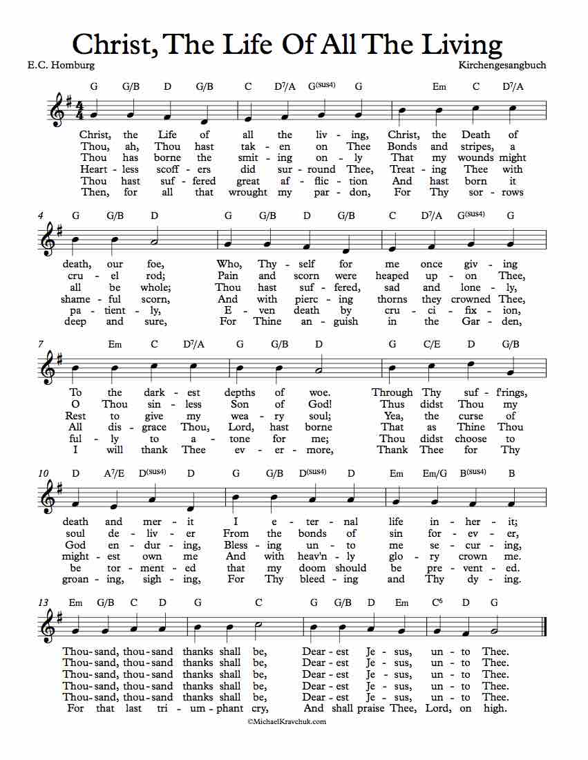 Free Lead Sheet - Christ, The Life Of All The Living
