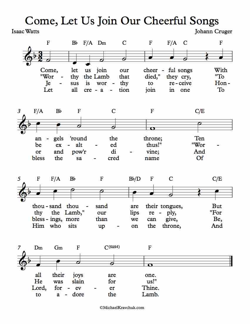 Free Lead Sheet - Come, Let Us Join Our Cheerful Songs
