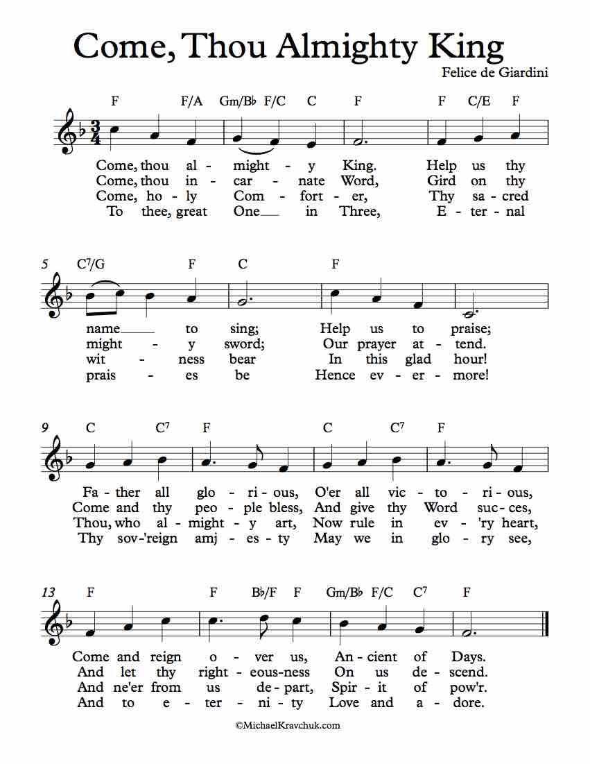 Free Lead Sheet - Come, Thou Almighty King