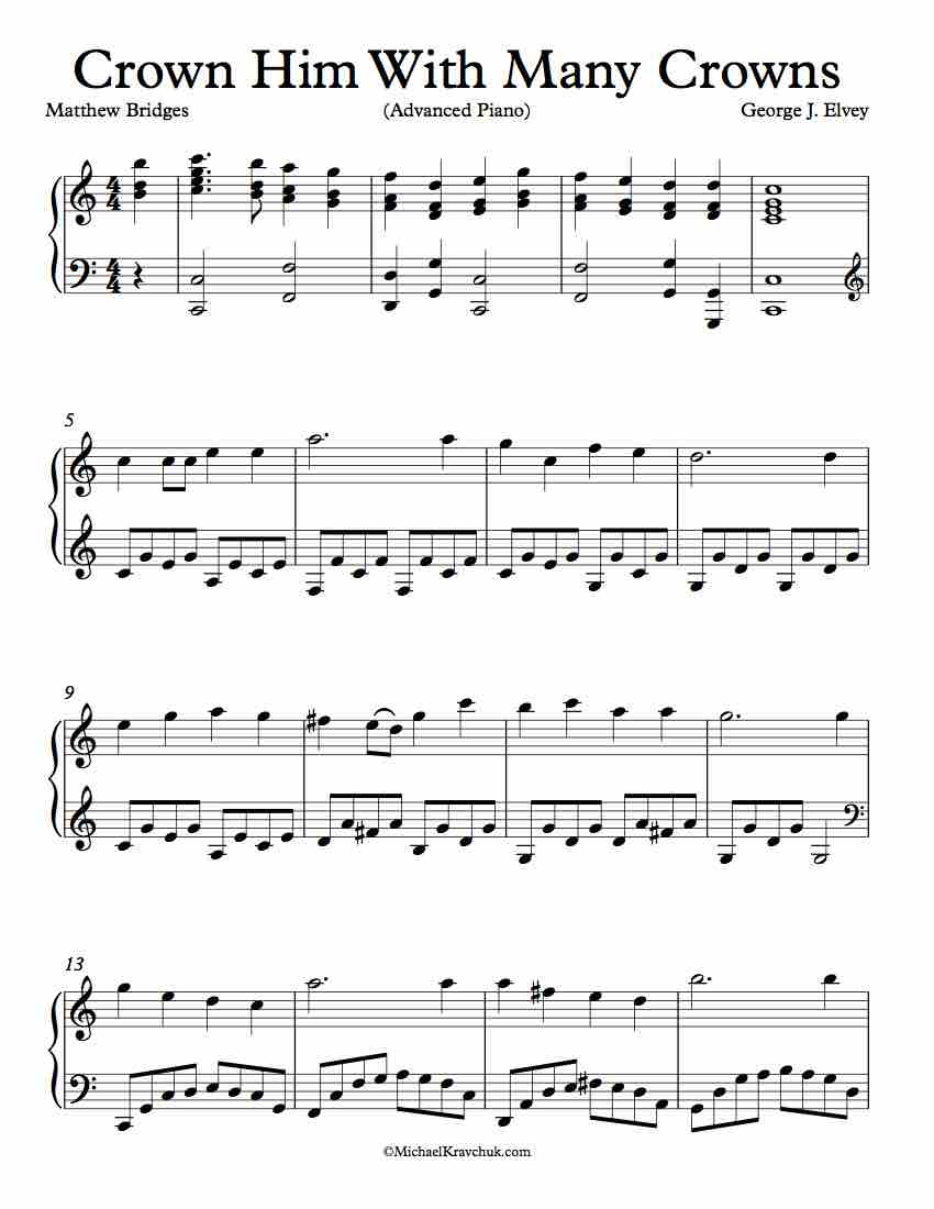 Free Piano Arrangement Sheet Music – Crown Him With Many Crowns - Advanced