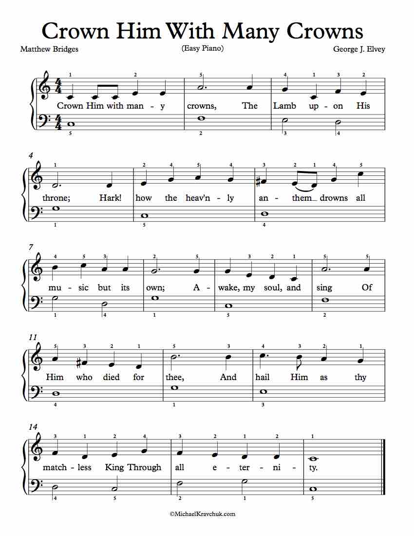 Free Piano Arrangement Sheet Music – Crown Him With Many Crowns - Easy