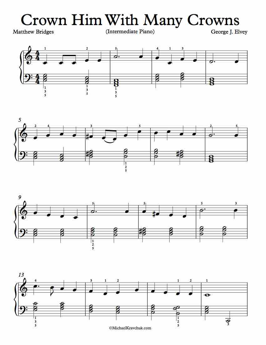 Free Piano Arrangement Sheet Music – Crown Him With Many Crowns - Intermediate